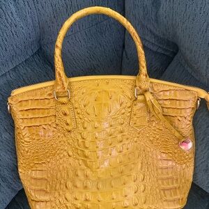 Yellow Crocodile Embossed Leather Handbag